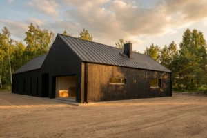 nowoczesny dom prefabrykowany czarny